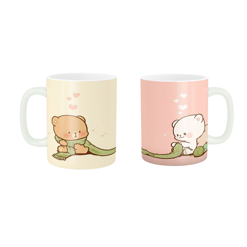 ماگ پادآفرین طرح فانتزی مدل ست عاشقانه کارتونی خرس های کیوت و بامزه کد 044 مجموعه دو عددی