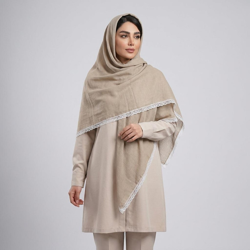 روسری زنانه مدل نخی پفکی ساده دور دانتل کد ana-9020