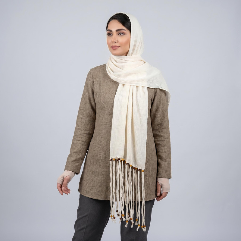شال نخ زنانه مدل H100 با طول و عرض 41×143 سانتی‌متر