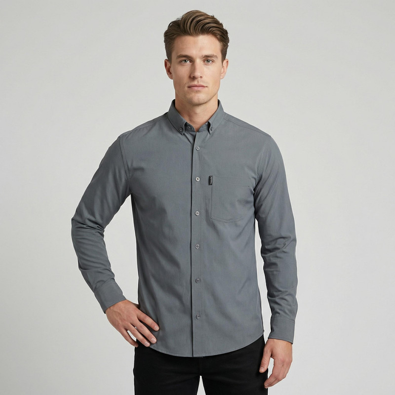 پیراهن آستین بلند یقه برگردان مردانه مدل تک جیب دیلون مدل ۱۴