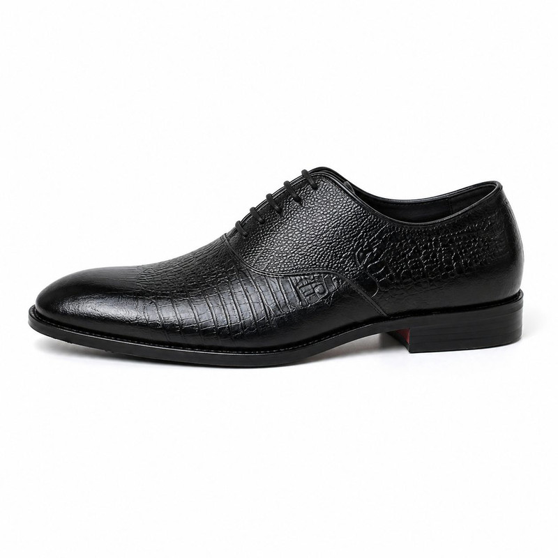 کفش رسمی مردانه مدل Oxford بنددار طرح کروکودیلی رویه چرم طبیعی زیره رابر مقاوم در برابر سایش و انعطاف پذیر