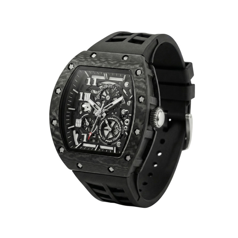 ساعت مچی عقربه‌ای کوارتز مردانه مدل اسپرت تک موتوره صفحه نیمه اسکلتون بند پیو کد R۲