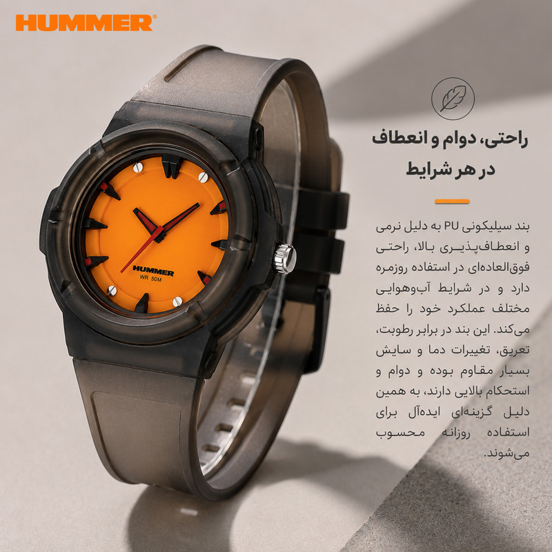 ساعت مچی عقربه ای مردانه هامر مدل موتور ژاپن بند PU ضدآب رفرنس HM1112-C3