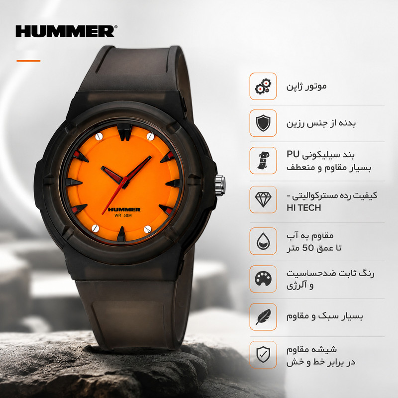 ساعت مچی عقربه ای مردانه هامر مدل موتور ژاپن بند PU ضدآب رفرنس HM1112-C3