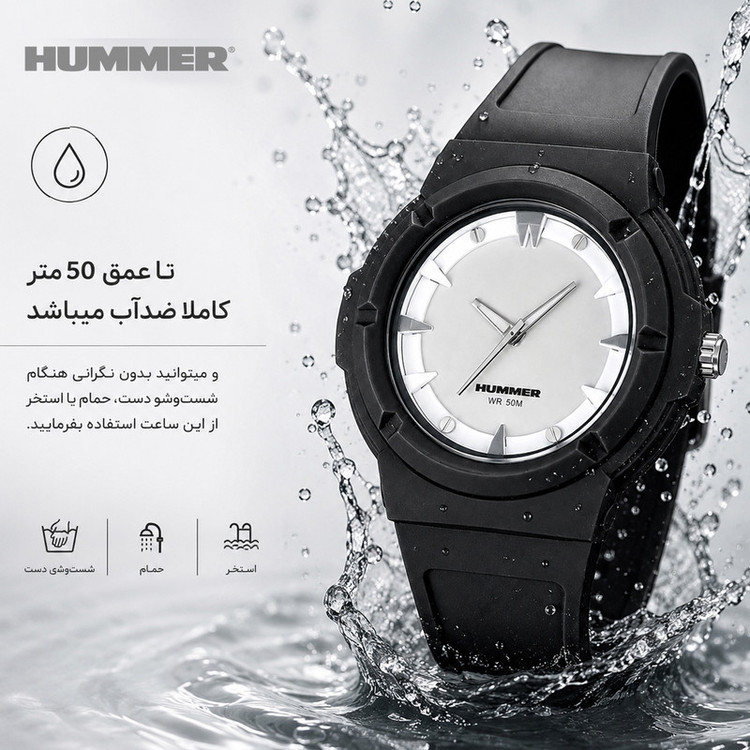ساعت مچی عقربه ای مردانه هامر مدل موتور ژاپن بند PU ضدآب رفرنس HM1112-C1