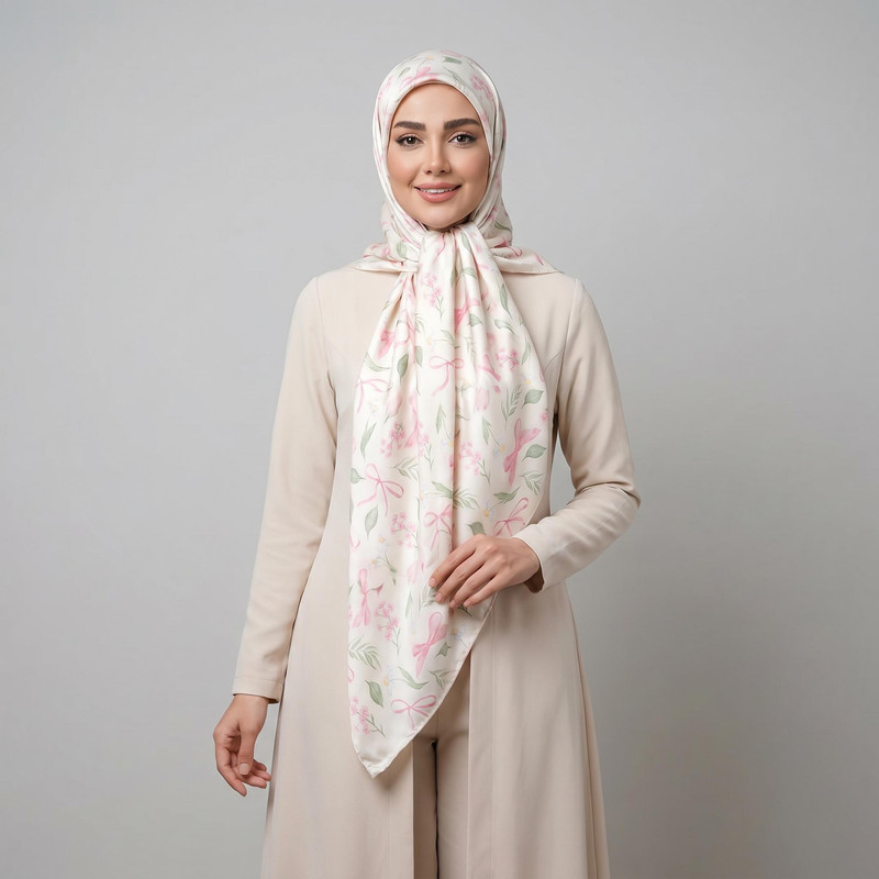 روسری زنانه مدل ابریشم توییل طرح پاپیون کد ab525