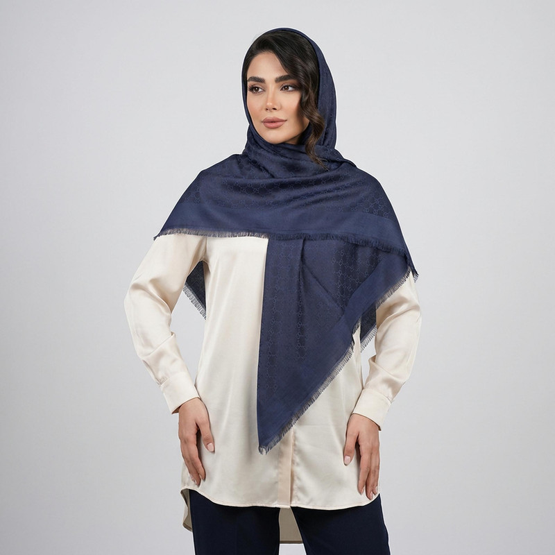 روسری زنانه مدل نخی ژاکارد دور ریش طرح زنجیری چهار فصل قواره بزرگ ۱۴۰