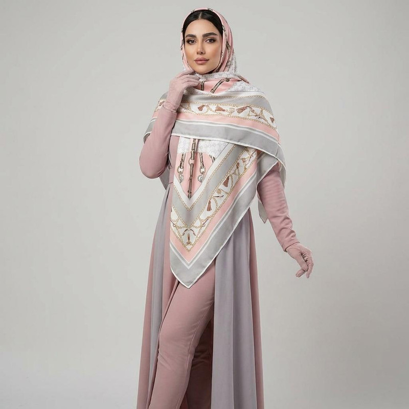 روسری زنانه مدل ابریشم توییل دوردست دوز کد 9808