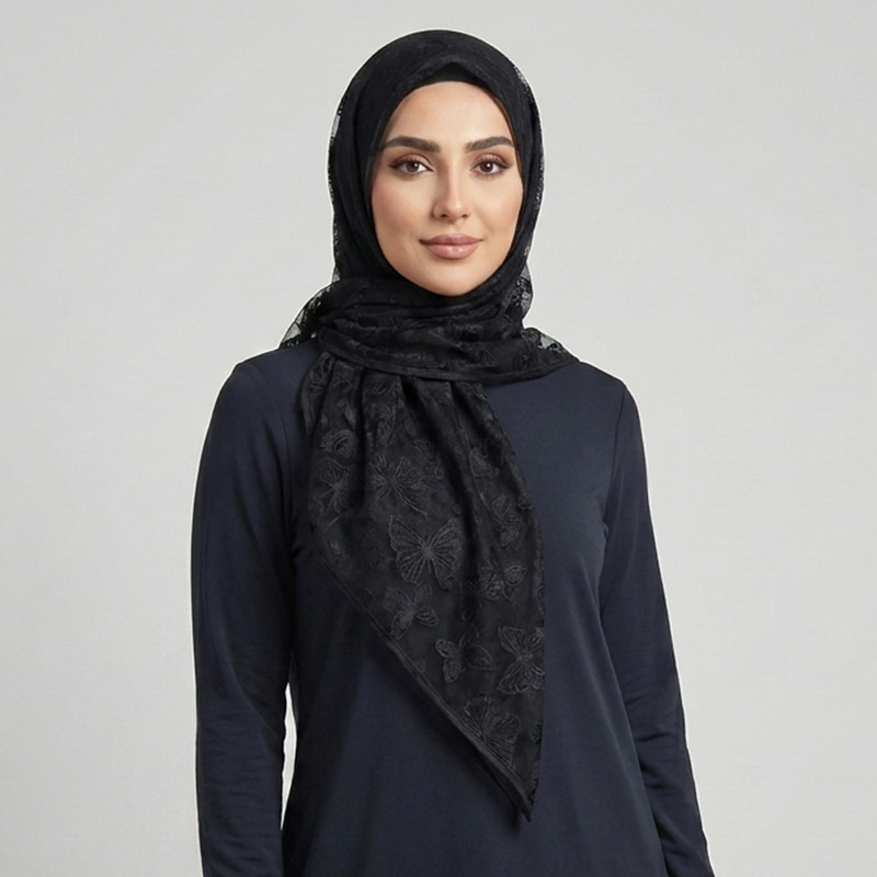 روسری زنانه مدل مینی اسکارف توری طرح پروانه