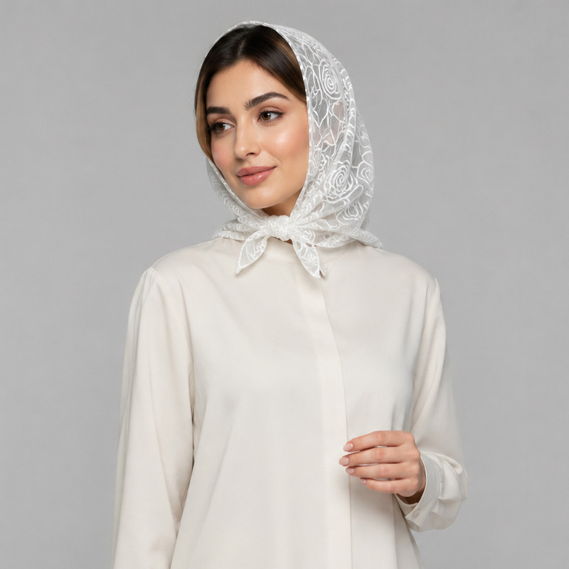 مینی اسکارف زنانه مدل سه گوش توری گل گلی برجسته