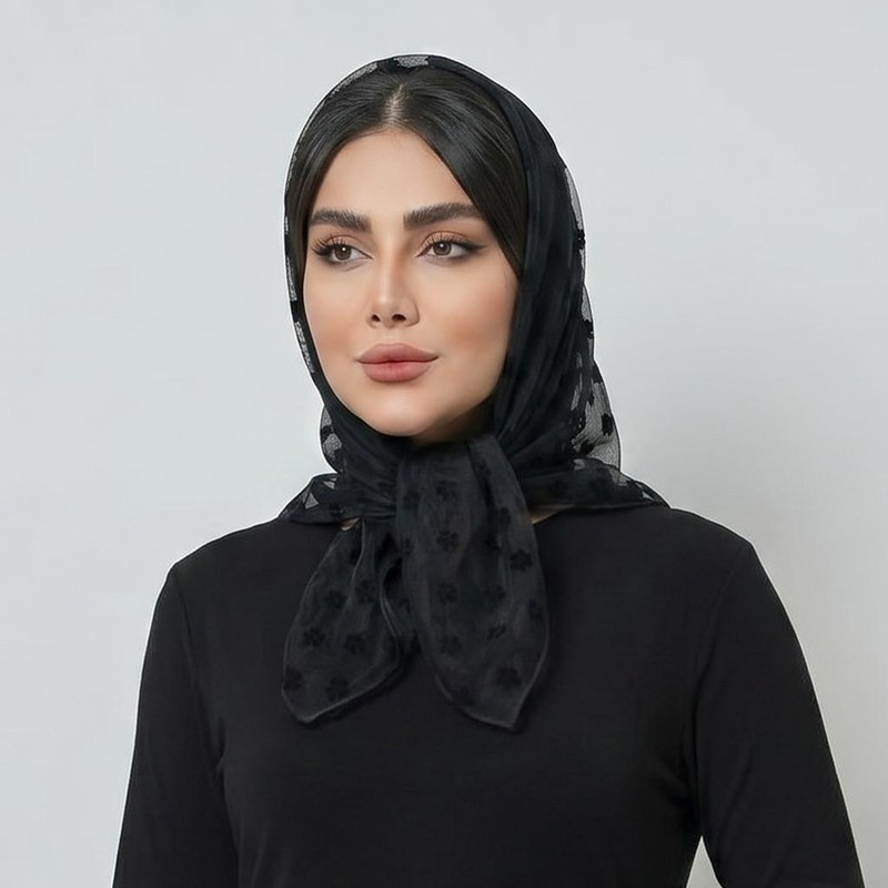 روسری زنانه مدل مینی اسکارف توری گل برجسته