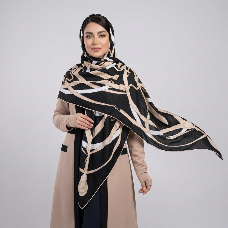 روسری زنانه مدل ابریشم توییل مجلسی طرح پاپیون مزونی کد 1020