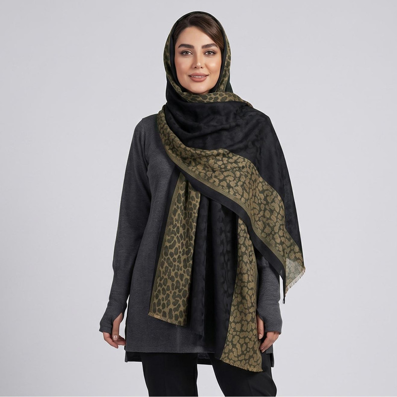 شال زنانه مدل پلنگی ژاکارد
