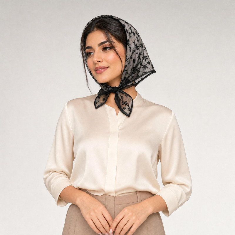روسری زنانه مدل تور شاخه گل