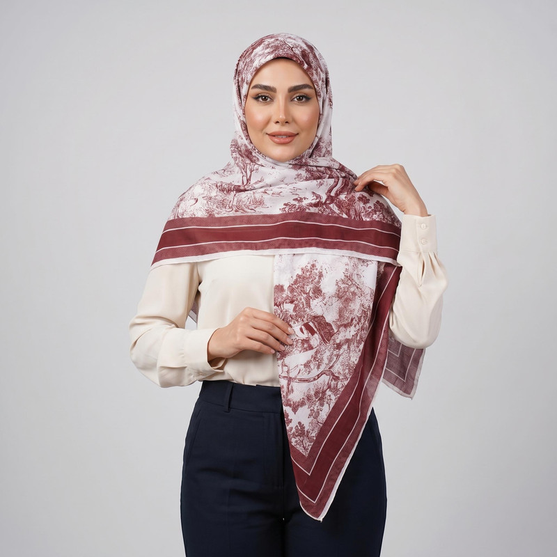 روسری زنانه مدل نخی مزونی دور دست دوز کد ana-8002