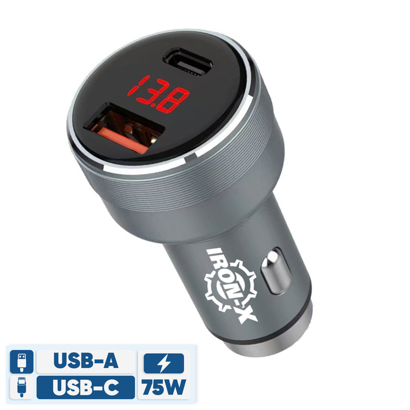 شارژر فندکی 75 وات دو پورت آیرون ایکس مدل RCC 360