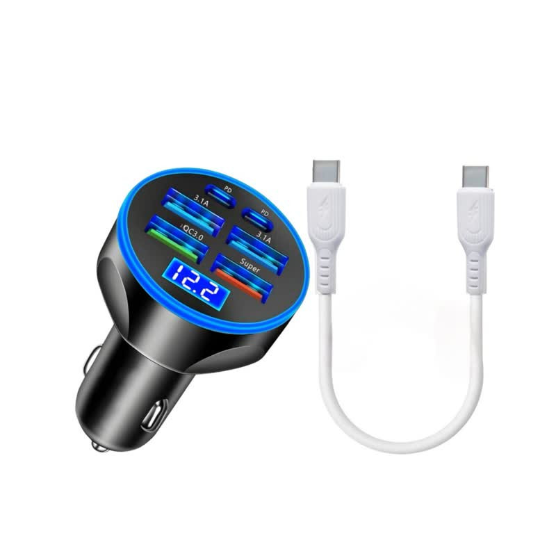 شارژر فندکی 66 وات فیوپلاس 6 پورت مدل FP-89 به همراه کابل usb-c