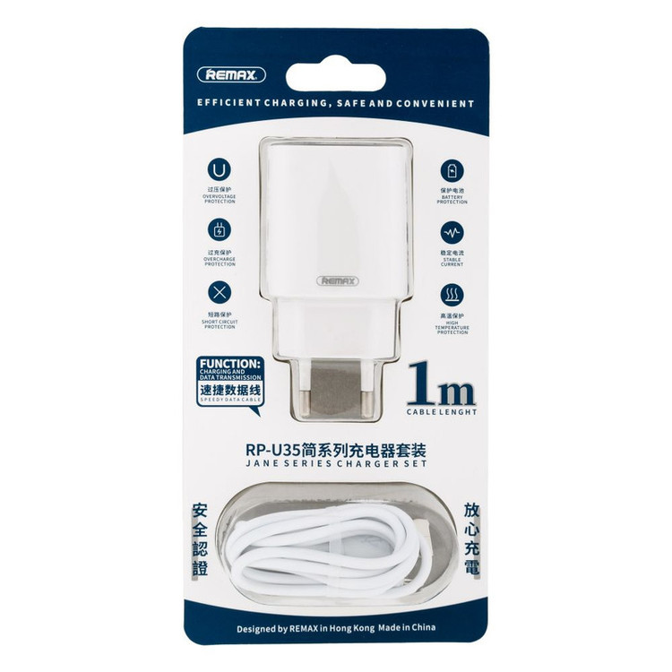 شارژ دیواری ریمکس مدل RP-U35 به همراه کابل تبدیل USB-C
