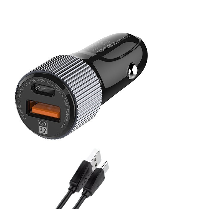 شارژر فندکی الدینیو مدل C510Q به همراه کابل تبدیل usb-C