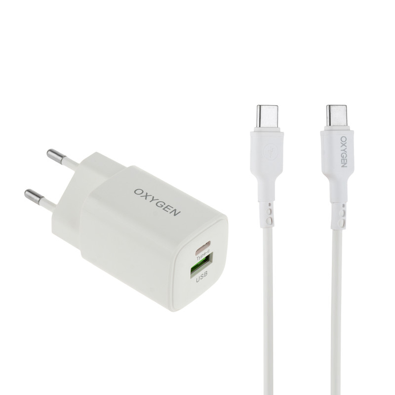 شارژر دیواری 30 وات دو پورت اکسیژن مدل CH-10 به همراه کابل USB-C