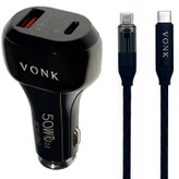 شارژر فندکی 50 وات دو پورت وونک مدل VC-50 به همراه کابل 1 متری USB-C