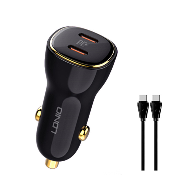 شارژر فندکی 60 وات الدینیو مدل C104 همراه با کابل USB-C