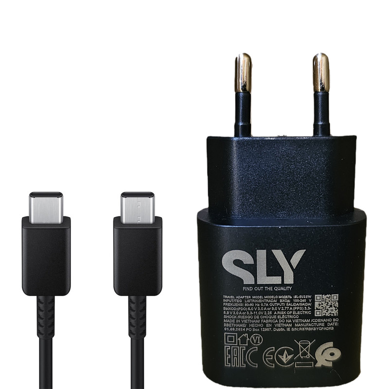 شارژر دیواری 25 وات اس ال وای مدل Galaxy A54 Super Fast SL-EU25W به همراه کابل تبدیل USB-C