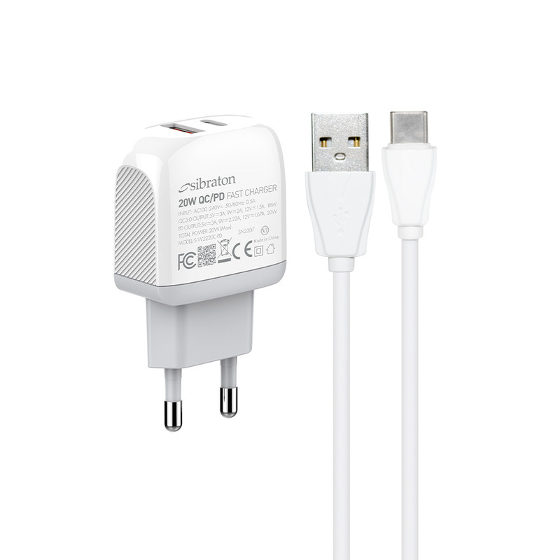 شارژر دیواری 20 وات سیبراتون مدل SW2220C PD به همراه کابل USB-C