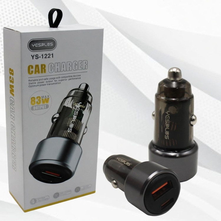 شارژر فندکی ۶۵ وات ۲ پورت یس پلاس مدل YS-1221
