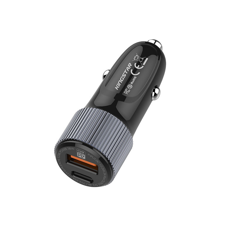 شارژر فندکی 38 وات کینگ استار مدل KC135i PD به همراه کابل USB-C به لایتنینگ
