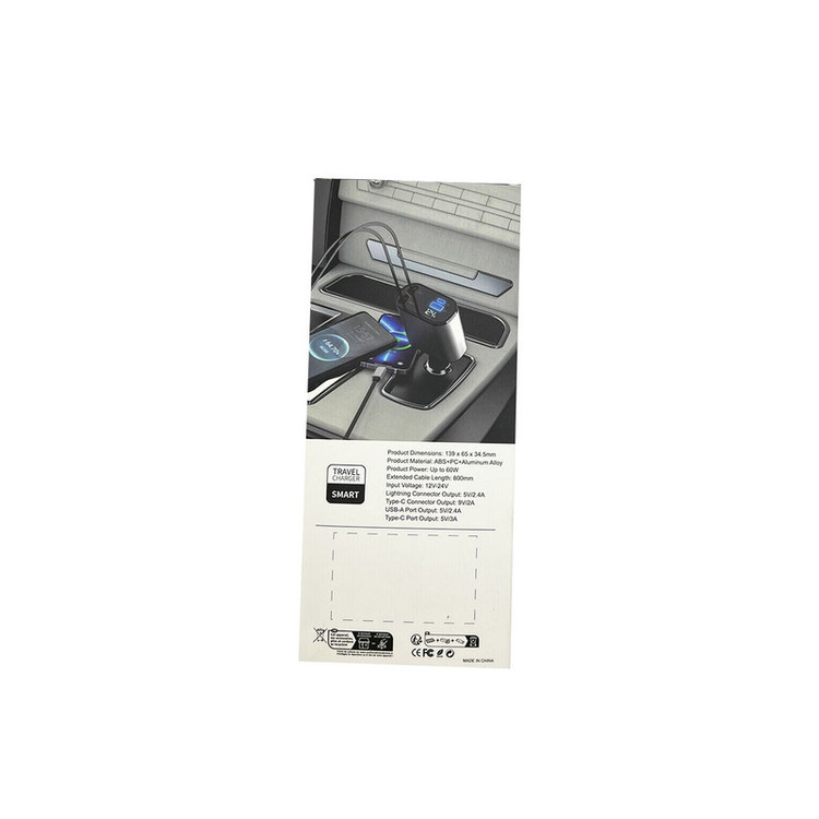 شارژر فندکی 60 وات مدل super60 به همراه کابل لایتنینگ / USB-C