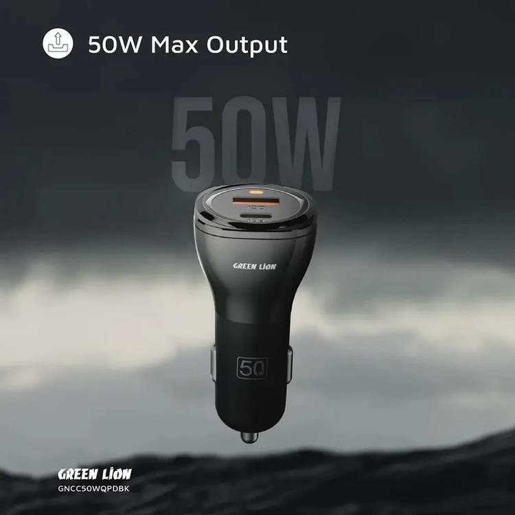 شارژر فندکی 30 وات 2 پورت گرین لاین مدل GNRCC50WBK به همراه کابل USB-C به USB-C به طول 1 متر