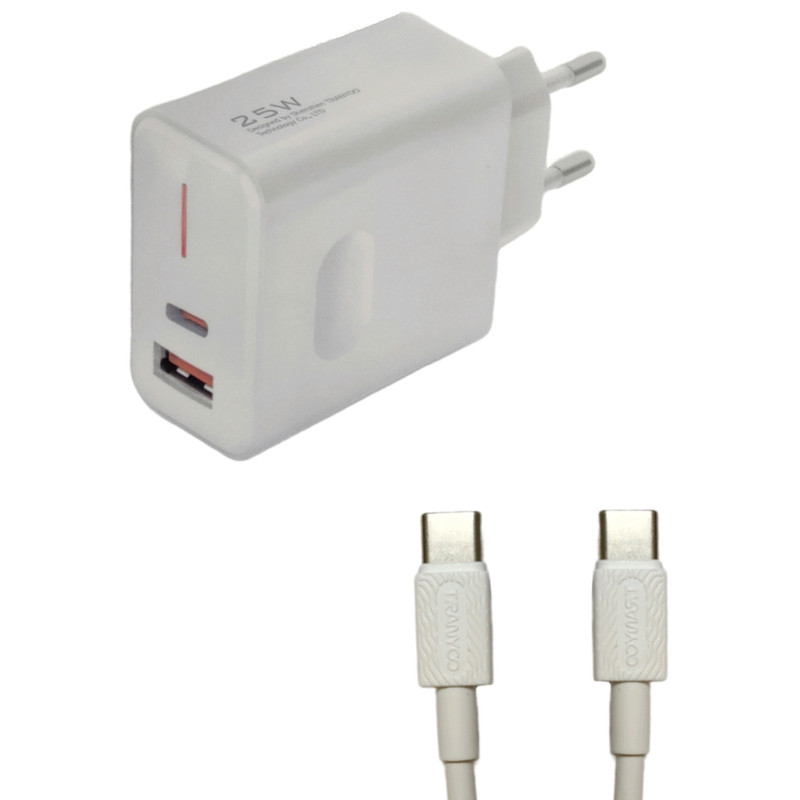 شارژر دیواری 25 وات ترانیو مدل T-EU6C به همراه کابل USB-C