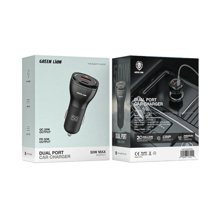 شارژر فندکی ۵۰ وات دو پورت گرین لاین مدل Dual Port Car Charger 50W