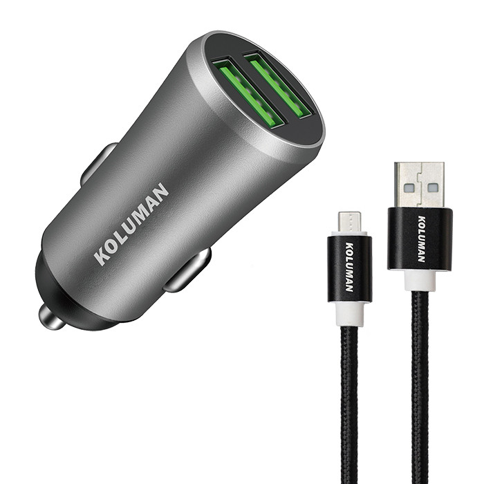 شارژر فندکی کلومن مدل KC - C04 به همراه کابل MICROUSB