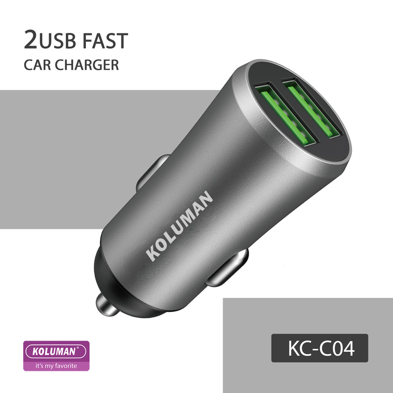 شارژر فندکی کلومن مدل KC - C04 به همراه کابل MICROUSB