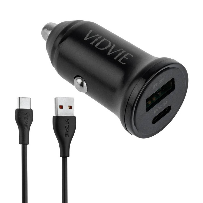 شارژر فندکی 30 وات دو پورت ویدوی مدل CC532 به همراه کابل تبدیل USB به USB-C