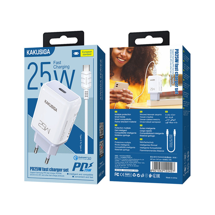 شارژر دیواری 25 وات کاکوسیگا مدل KSC-814 PD به همراه کابل تبدیل USB-C