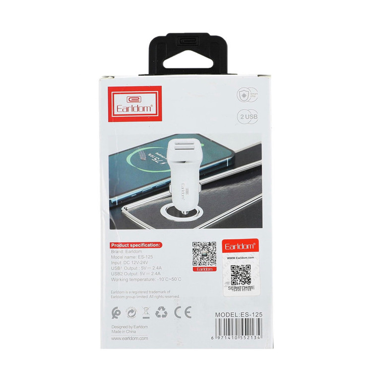 شارژر فندکی 30 وات ارلدام مدل ES-125 به همراه کابل تبدیل USB به USB-C / microUSB