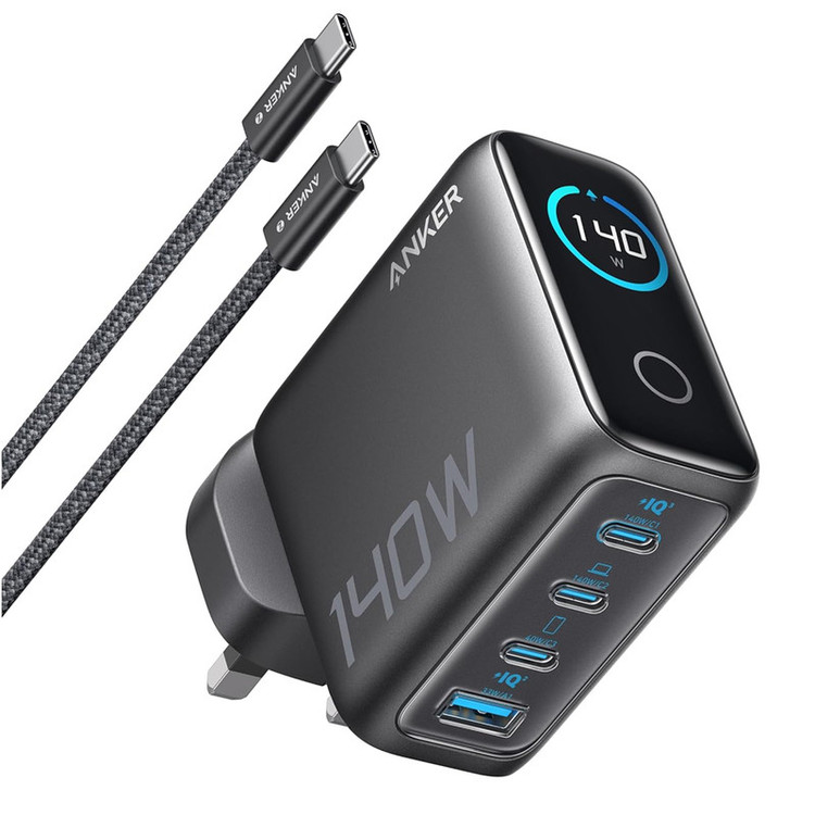 شارژر دیواری 140 وات 4 پورت انکر مدل B0DPKP7RD8 به همراه کابل USB-C به طول 1.5 متر