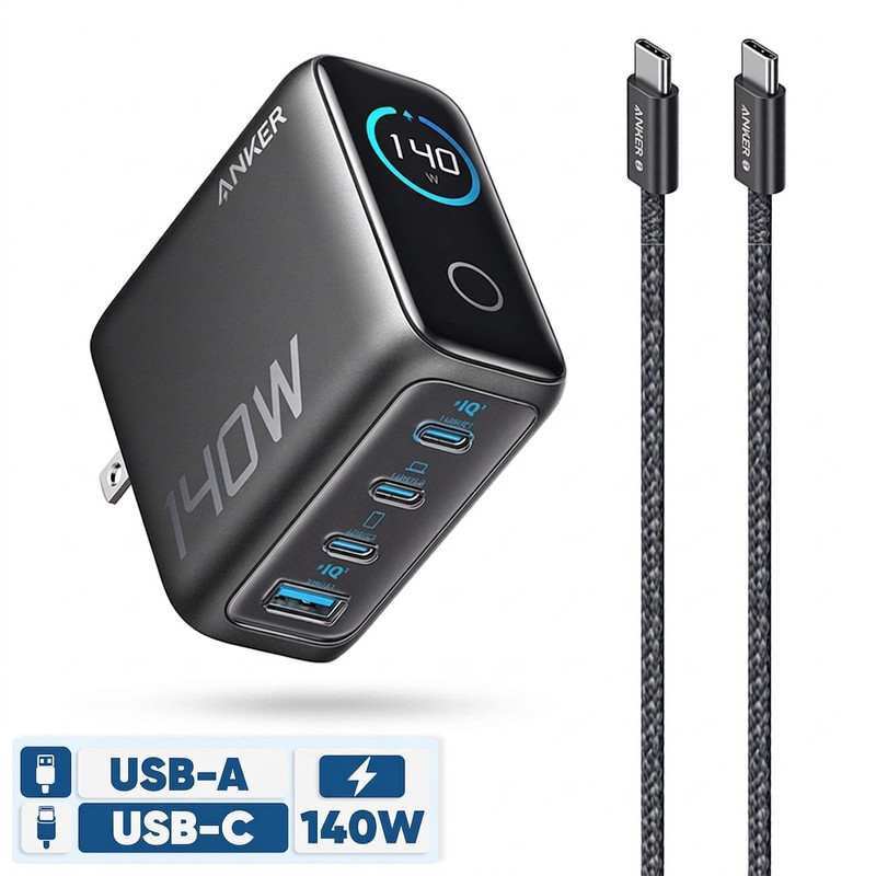 شارژر دیواری 140 وات انکر مدل A2697 به همراه کابل USB-C به طول 1.5 متر