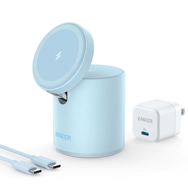 شارژر بی‌سیم 7.5 وات انکر مدل B2568 به همراه شارژر دیواری 20 وات انکر و کابل USB-C به USB-C
