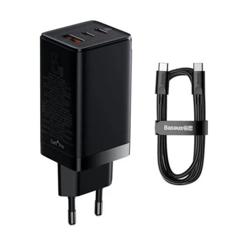 شارژر دیواری 65 وات باسئوس مدل GaN5 Pro Fast Charger به همراه کابل USB-C