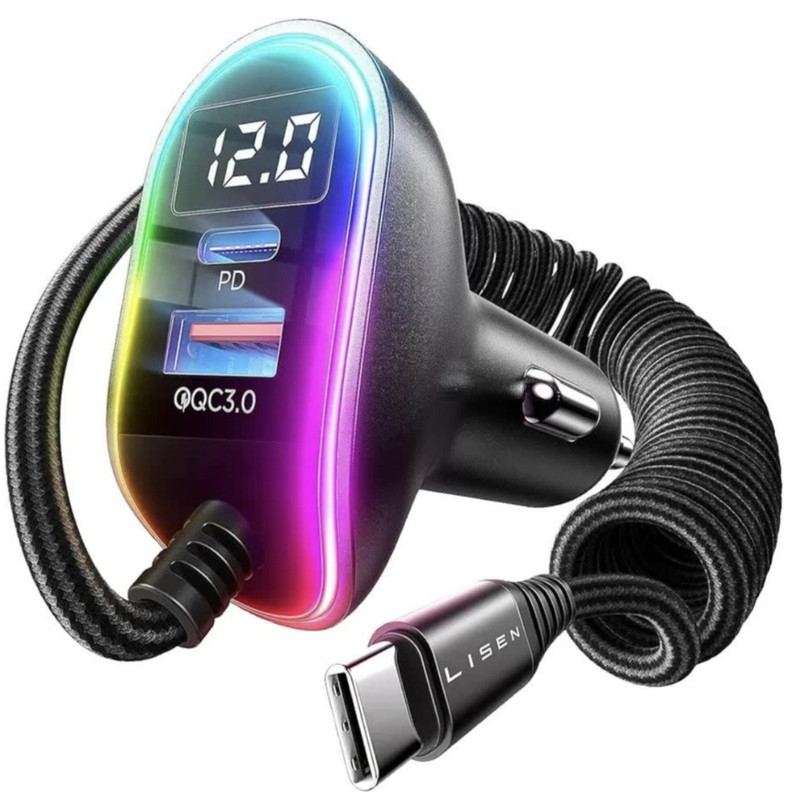 شارژر فندکی 66 وات سه پورت لیسن مدل 2E74 باه همراه کابل USB-C