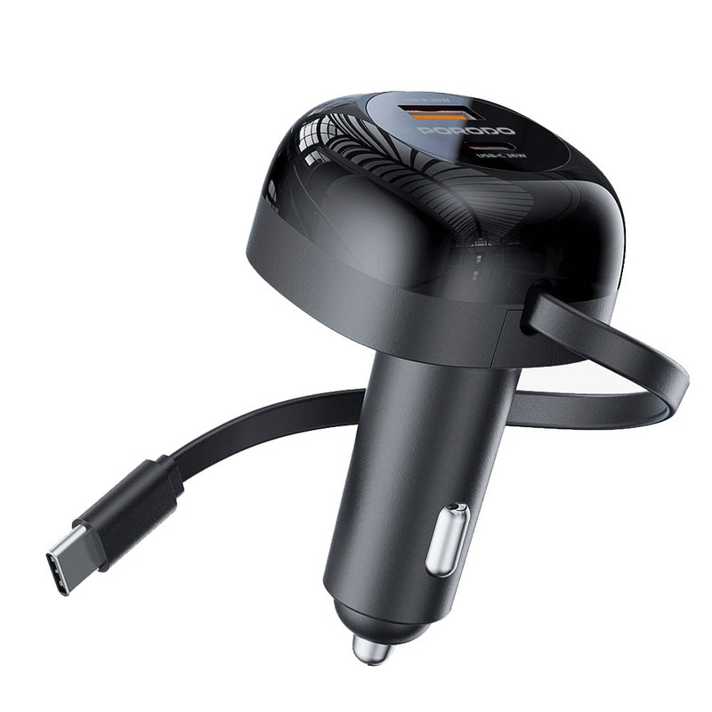 شارژر فندکی 47 واتی پرودو مدل Dual Port Car 80cm Retractable Type-C Cable