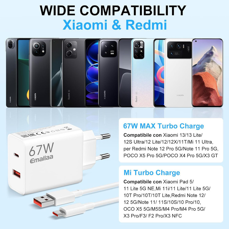 شارژر دیواری 67 وات ایمالا مدل 67W HyperCharge به همراه کابل تبدیل USB-A به USB-C