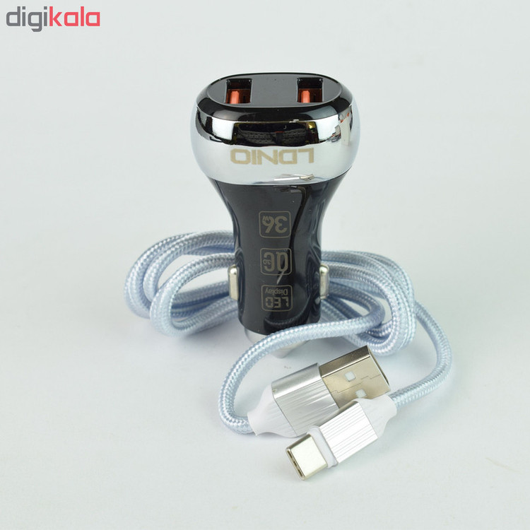 شارژر فندکی الدینیو مدل C2 به همراه کابل تبدیل USB-C