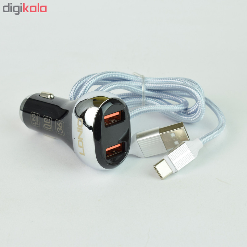 شارژر فندکی الدینیو مدل C2 به همراه کابل تبدیل USB-C