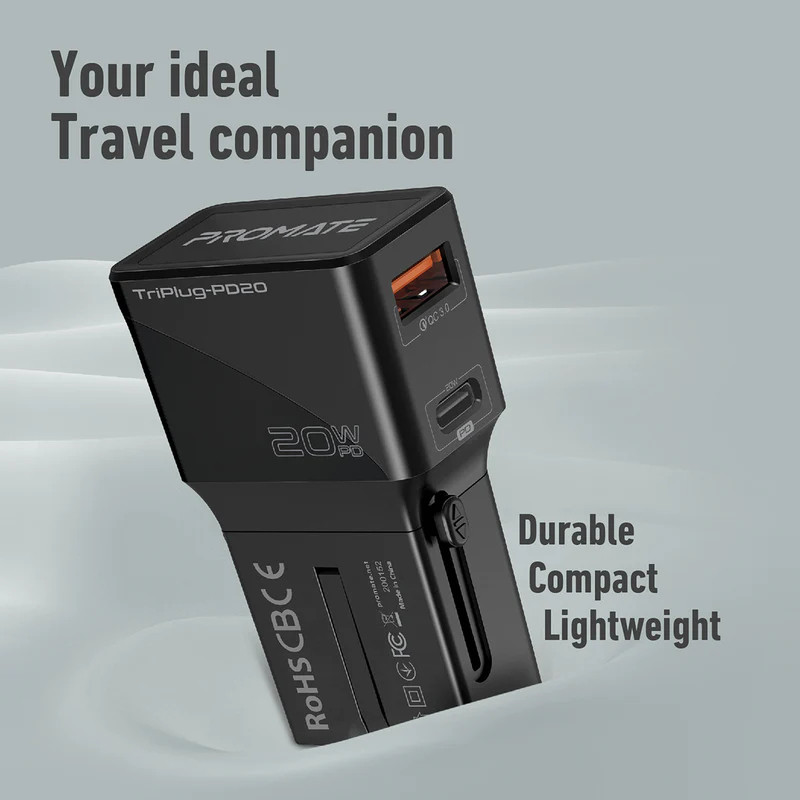 شارژر دیواری 20 وات پرومیت مدل TRIPLUG-PD20.BL