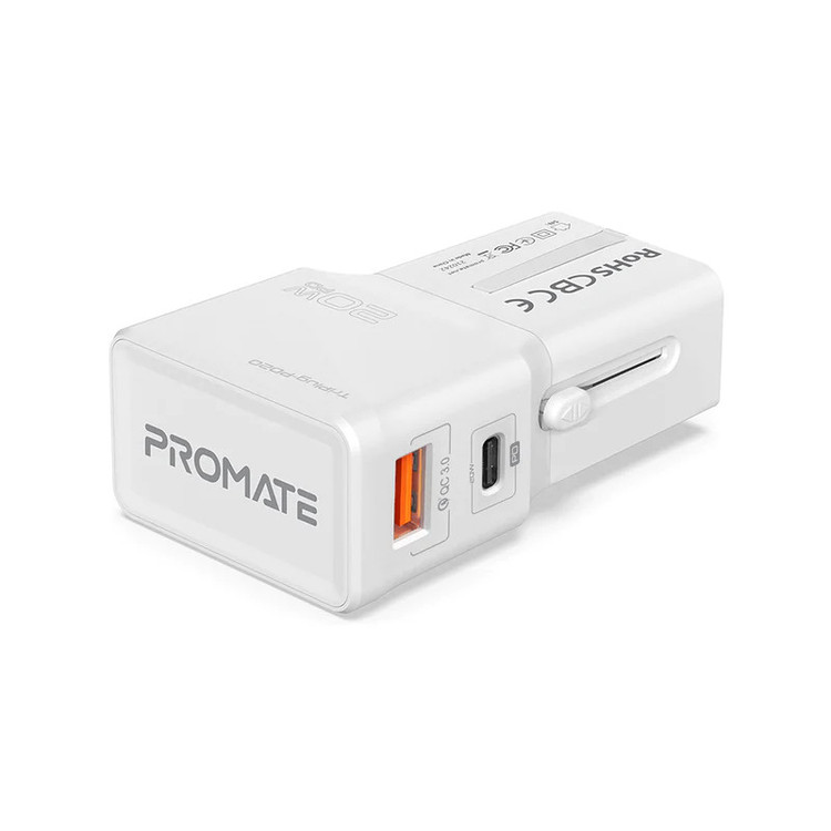 شارژر دیواری 20 وات پرومیت مدل TRIPLUG-PD20.W